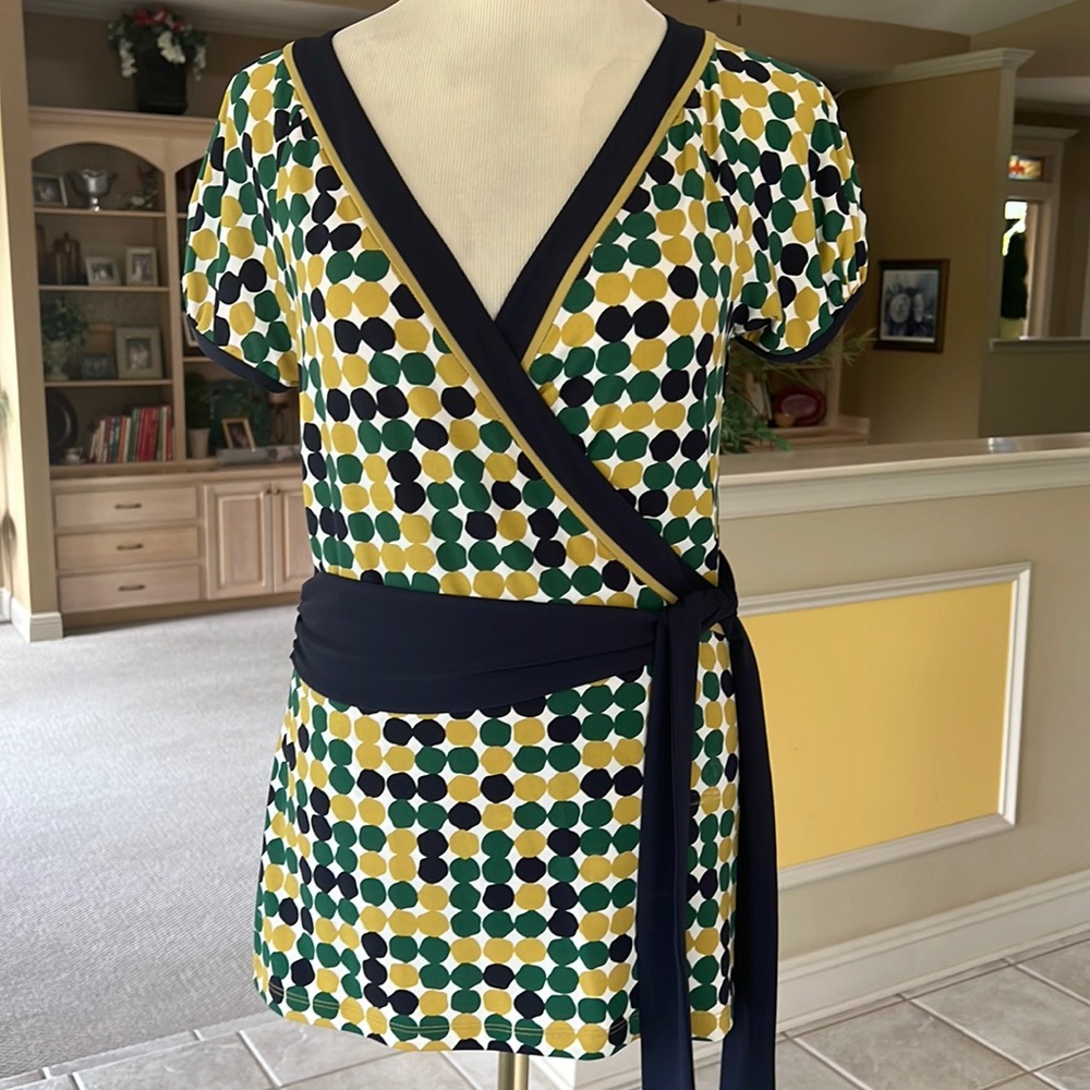 BCBGMAXAZRIA Faux Wrap Top Blue Green Size Medium M Excellent Condition